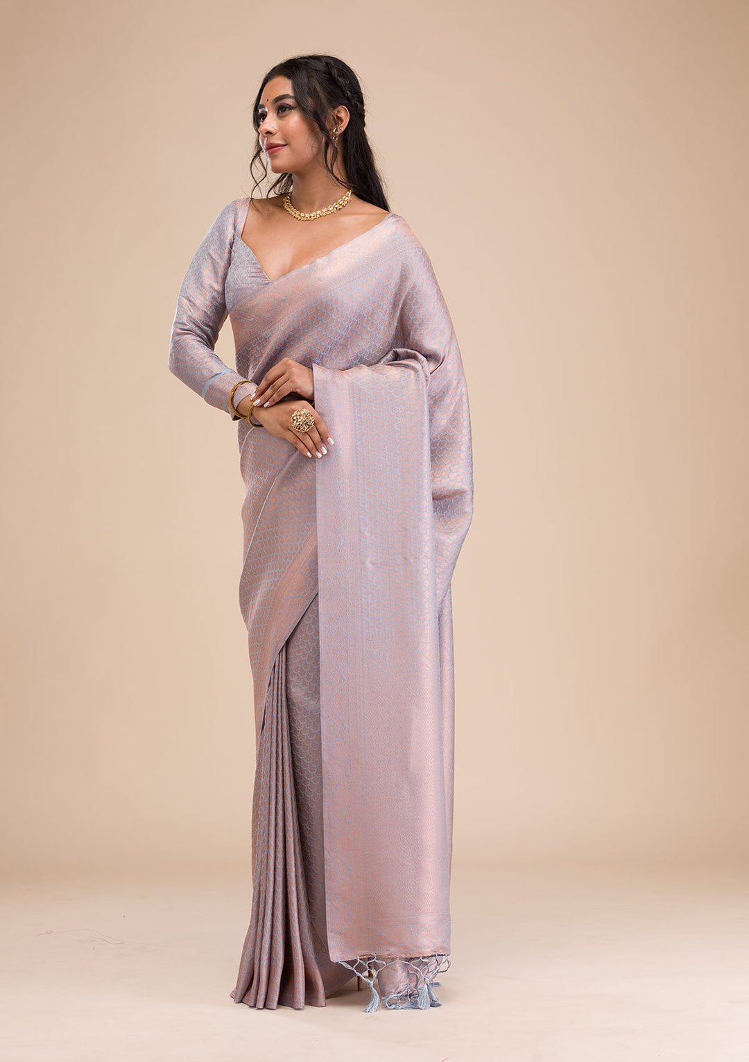 Grey Zariwork Soft Silk Saree-Koskii