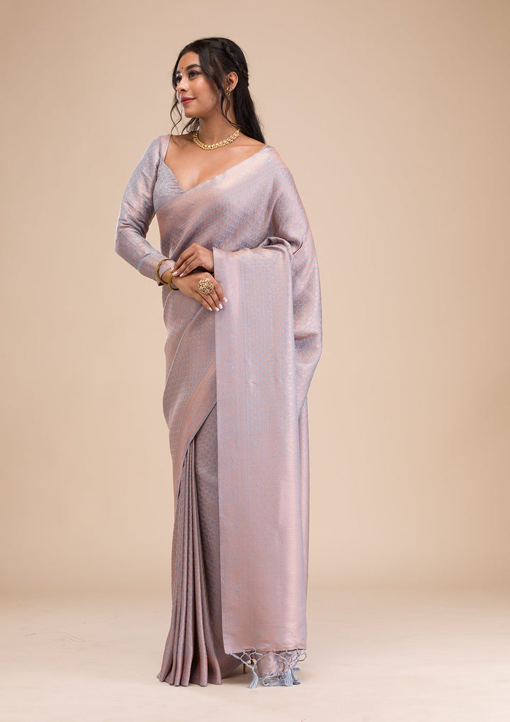 Grey Zariwork Soft Silk Saree-Koskii