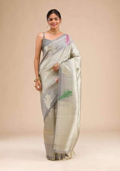 Grey Zariwork Soft Silk Saree-Koskii