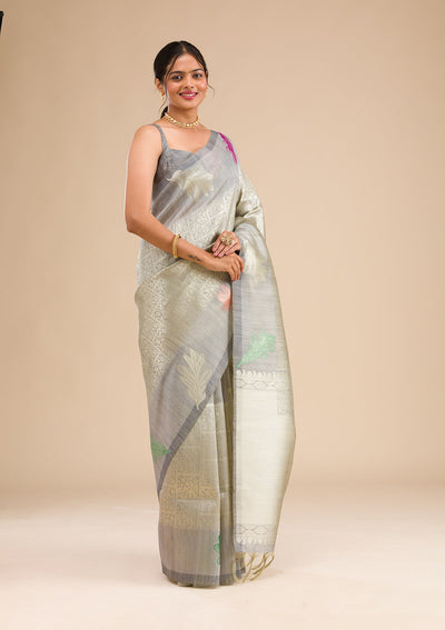 Grey Zariwork Soft Silk Saree-Koskii