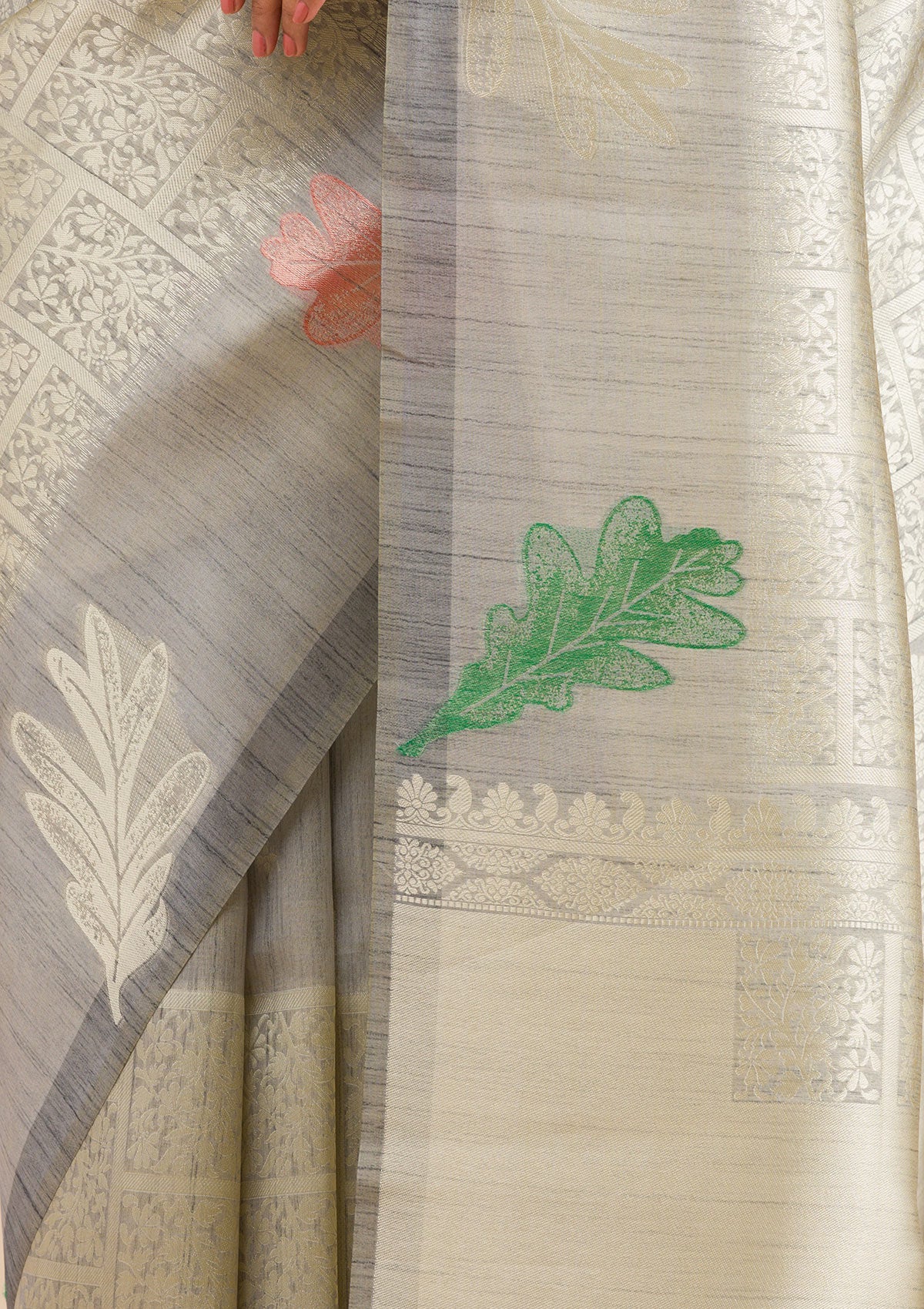 Grey Zariwork Soft Silk Saree-Koskii