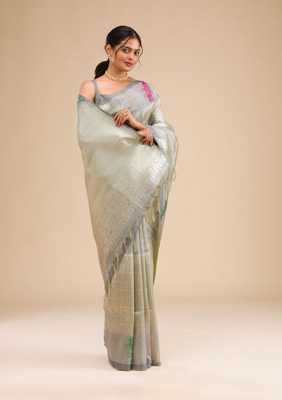 Grey Zariwork Soft Silk Saree-Koskii