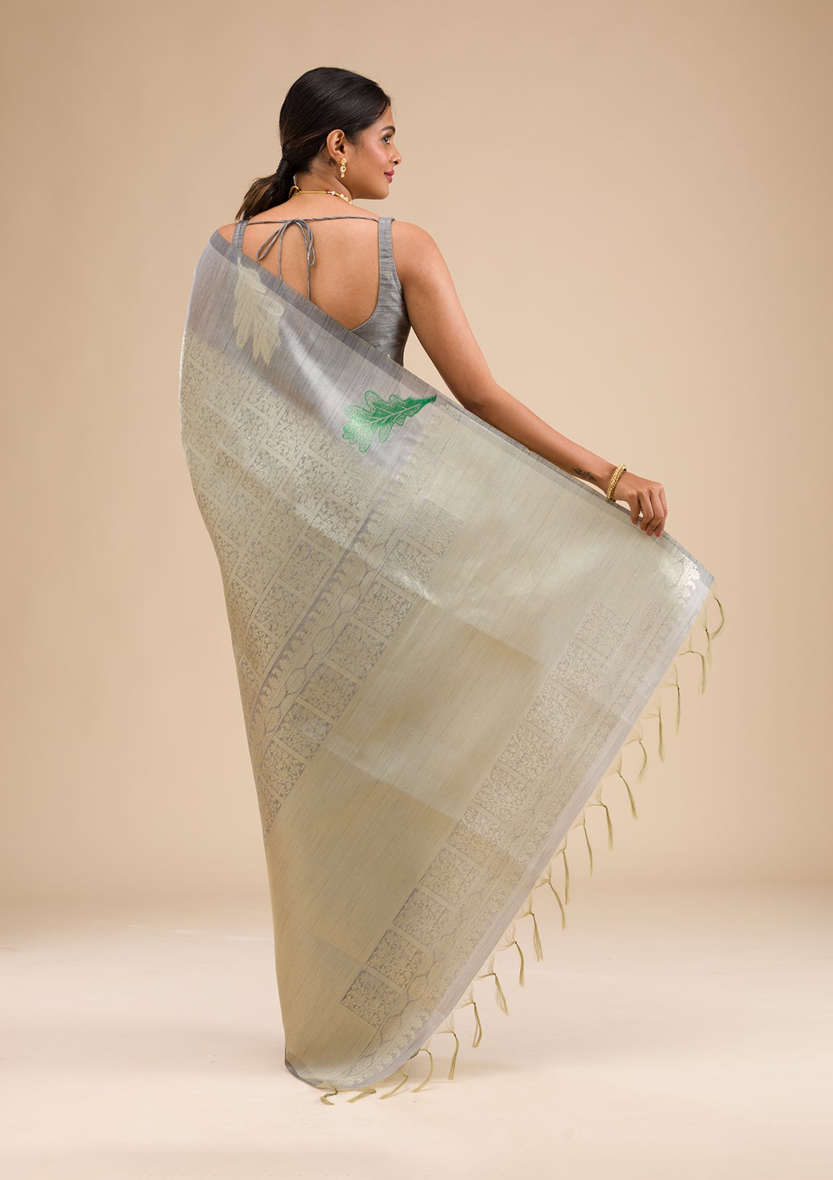 Grey Zariwork Soft Silk Saree-Koskii