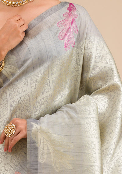 Grey Zariwork Soft Silk Saree-Koskii