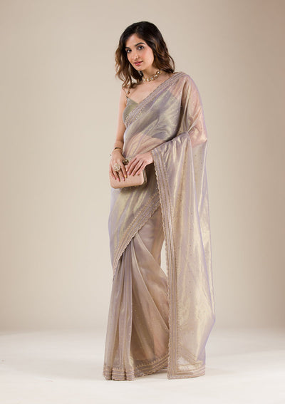 Grey Zariwork Tissue Saree-Koskii