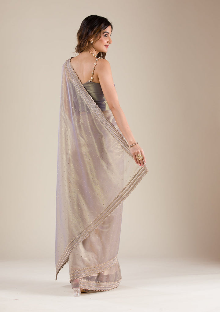 Grey Zariwork Tissue Saree-Koskii