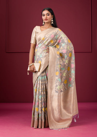 Grey Zariwork Tissue Saree-Koskii