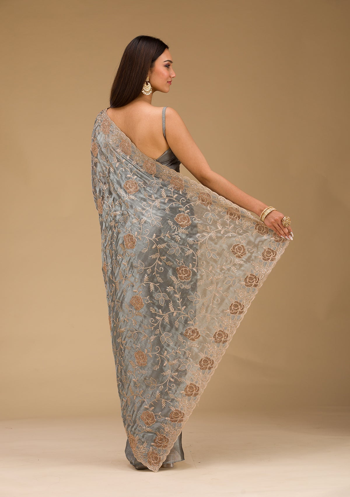 Grey Zariwork Tissue Saree