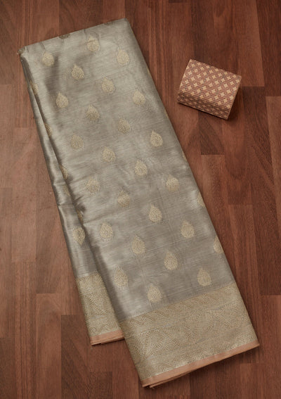 Grey Zariwork Tissue Saree-Koskii