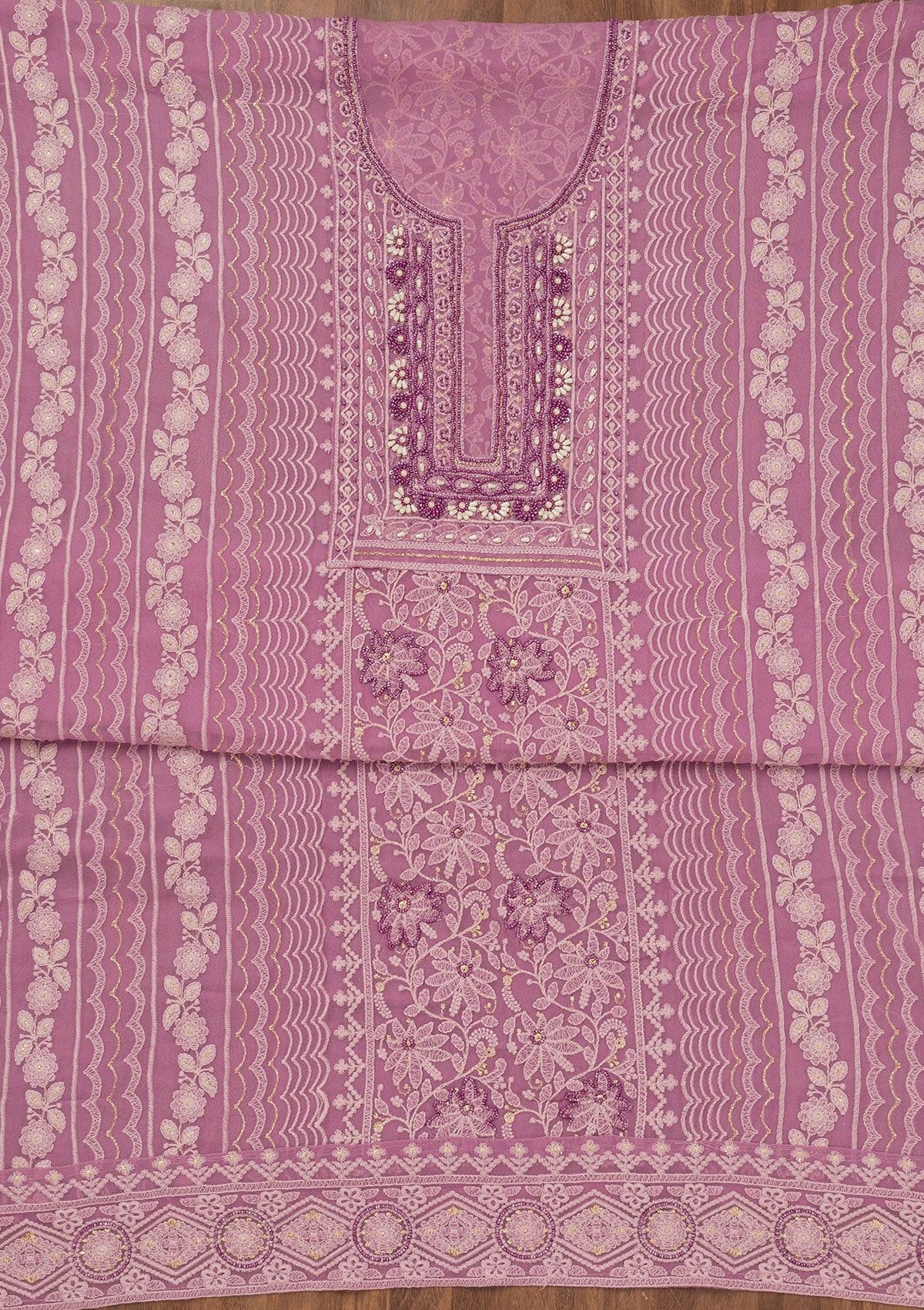 Lavender Chikankari Georgette Unstitched Salwar Suit