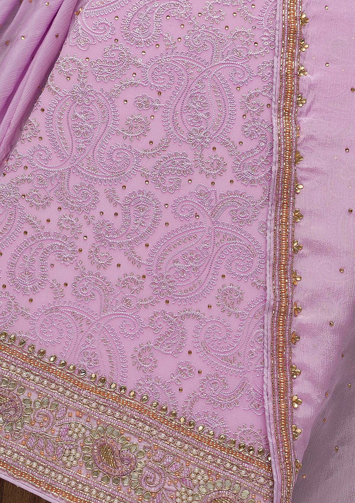 Lavender Cutdana Georgette Unstitched Salwar Suit-Koskii