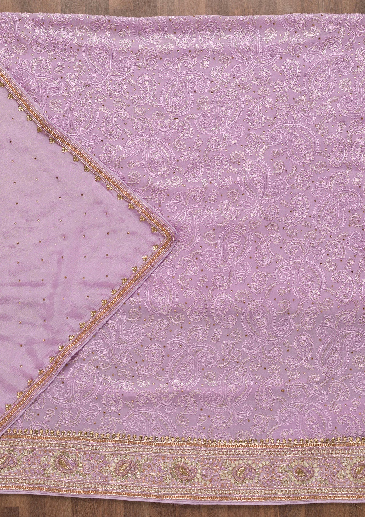Lavender Cutdana Georgette Unstitched Salwar Suit-Koskii