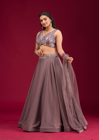 Lavender Cutdana Lycra Readymade Lehenga