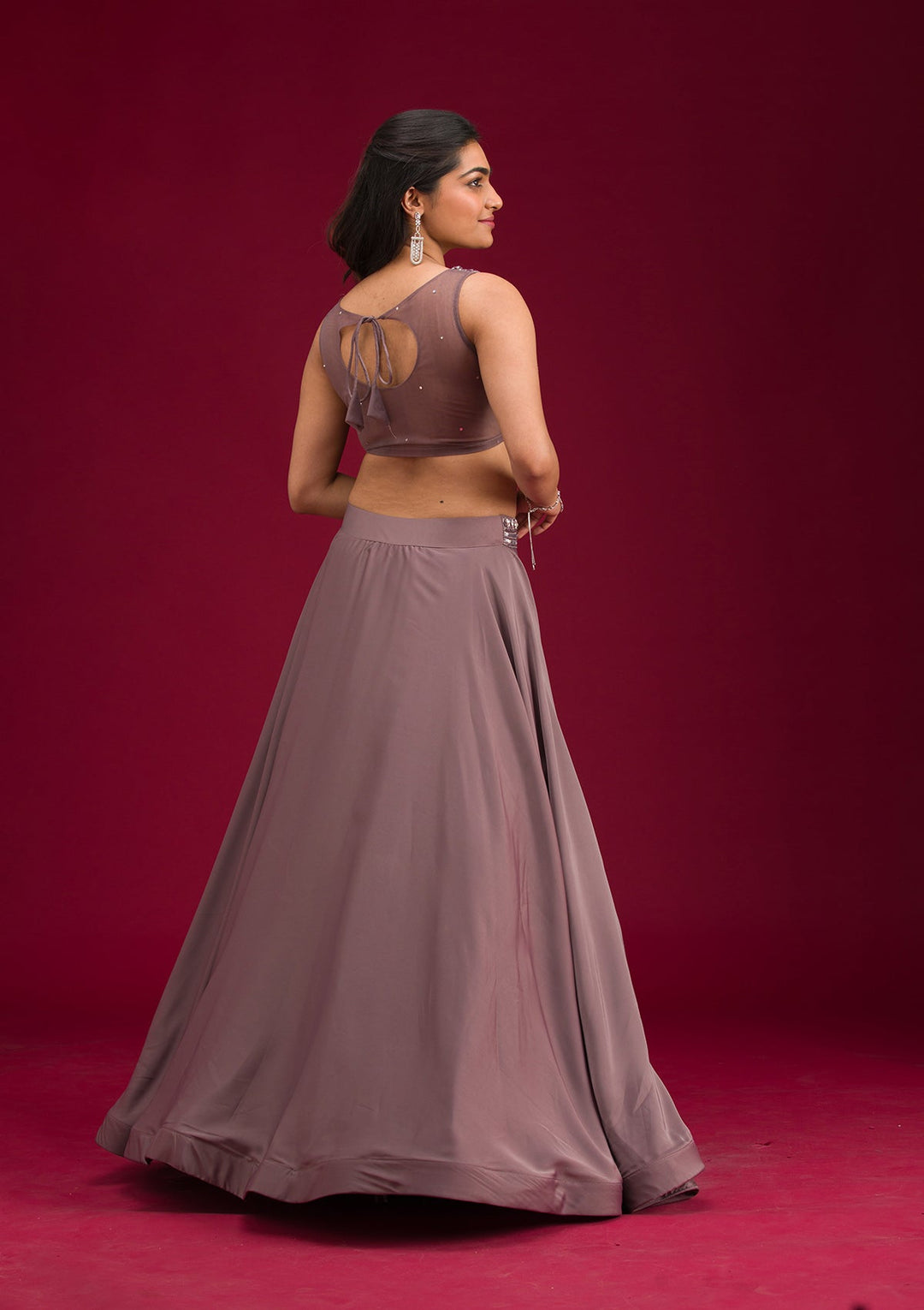 Lavender Cutdana Lycra Readymade Lehenga