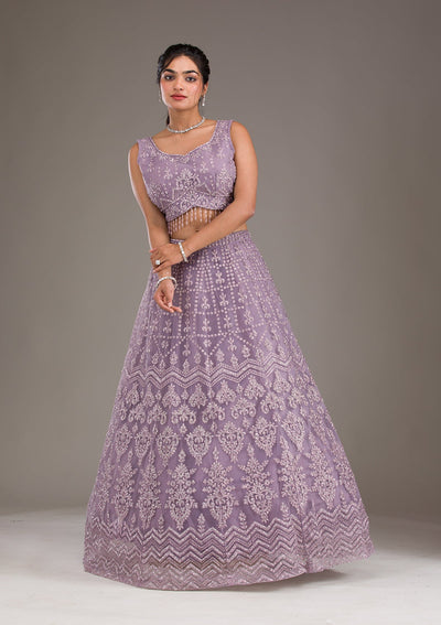 Lavender Cutdana Net Readymade Lehenga-Koskii