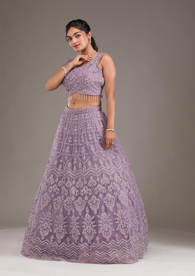 Lavender Cutdana Net Readymade Lehenga-Koskii