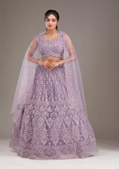 Lavender Cutdana Net Readymade Lehenga-Koskii