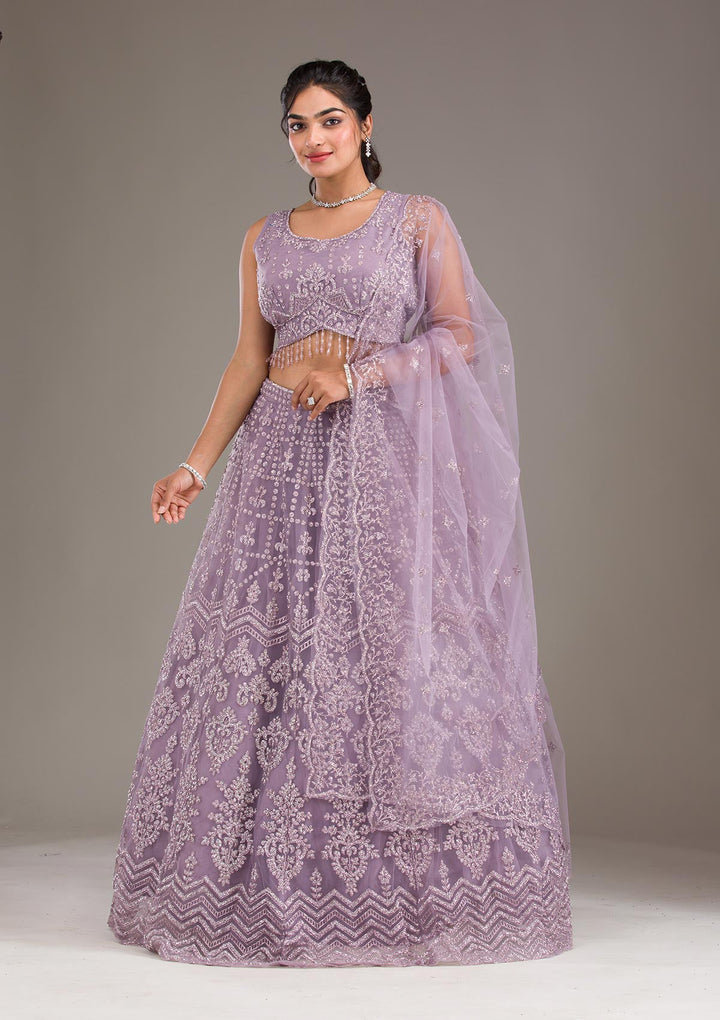 Lavender Cutdana Net Readymade Lehenga-Koskii