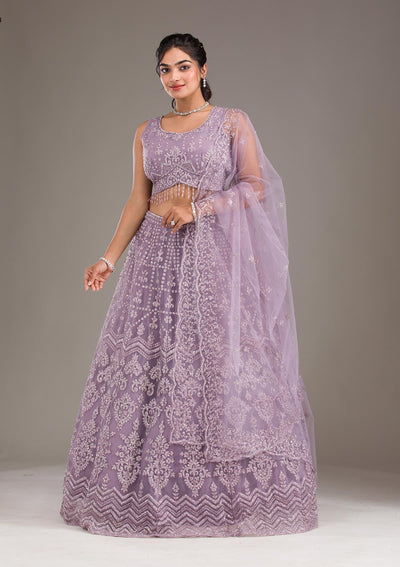 Lavender Cutdana Net Readymade Lehenga-Koskii