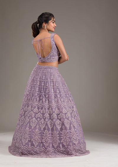 Lavender Cutdana Net Readymade Lehenga-Koskii