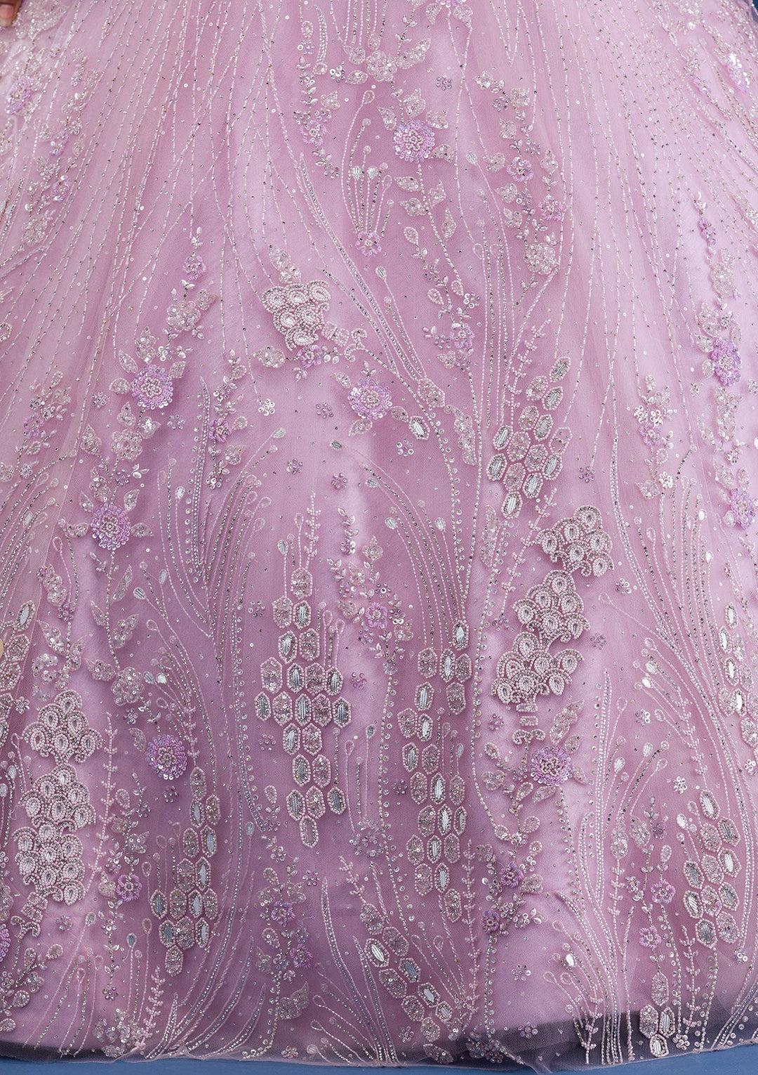 Lavender Cutdana Net Readymade Lehenga-Koskii
