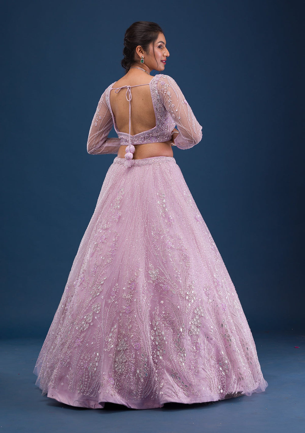Lavender Cutdana Net Readymade Lehenga-Koskii