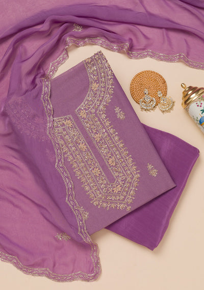 Lavender Cutdana Tissue Unstitched Salwar Suit-Koskii