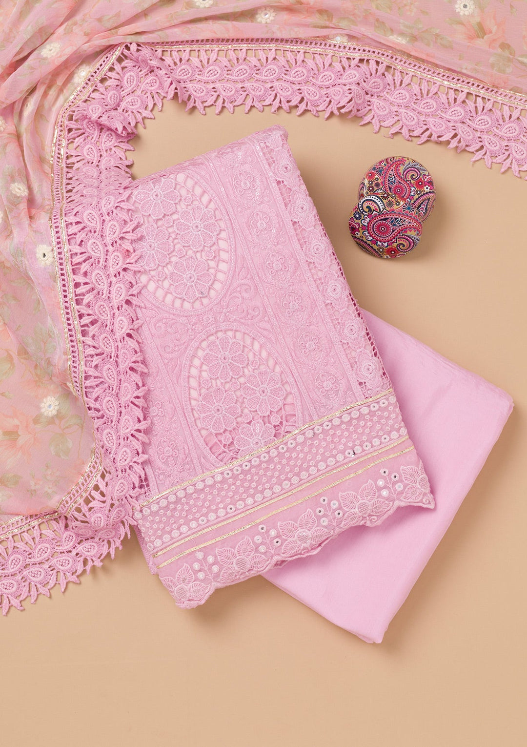 Lavender Cutwork Georgette Unstitched Salwar Kameez-Koskii