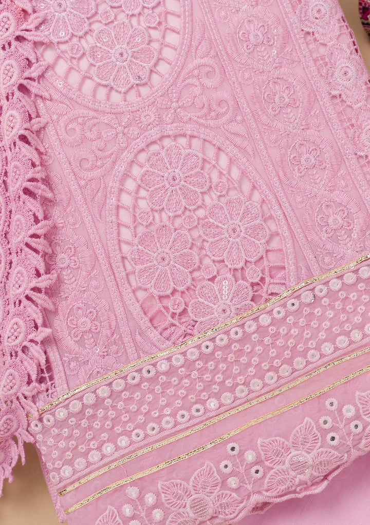 Lavender Cutwork Georgette Unstitched Salwar Kameez-Koskii