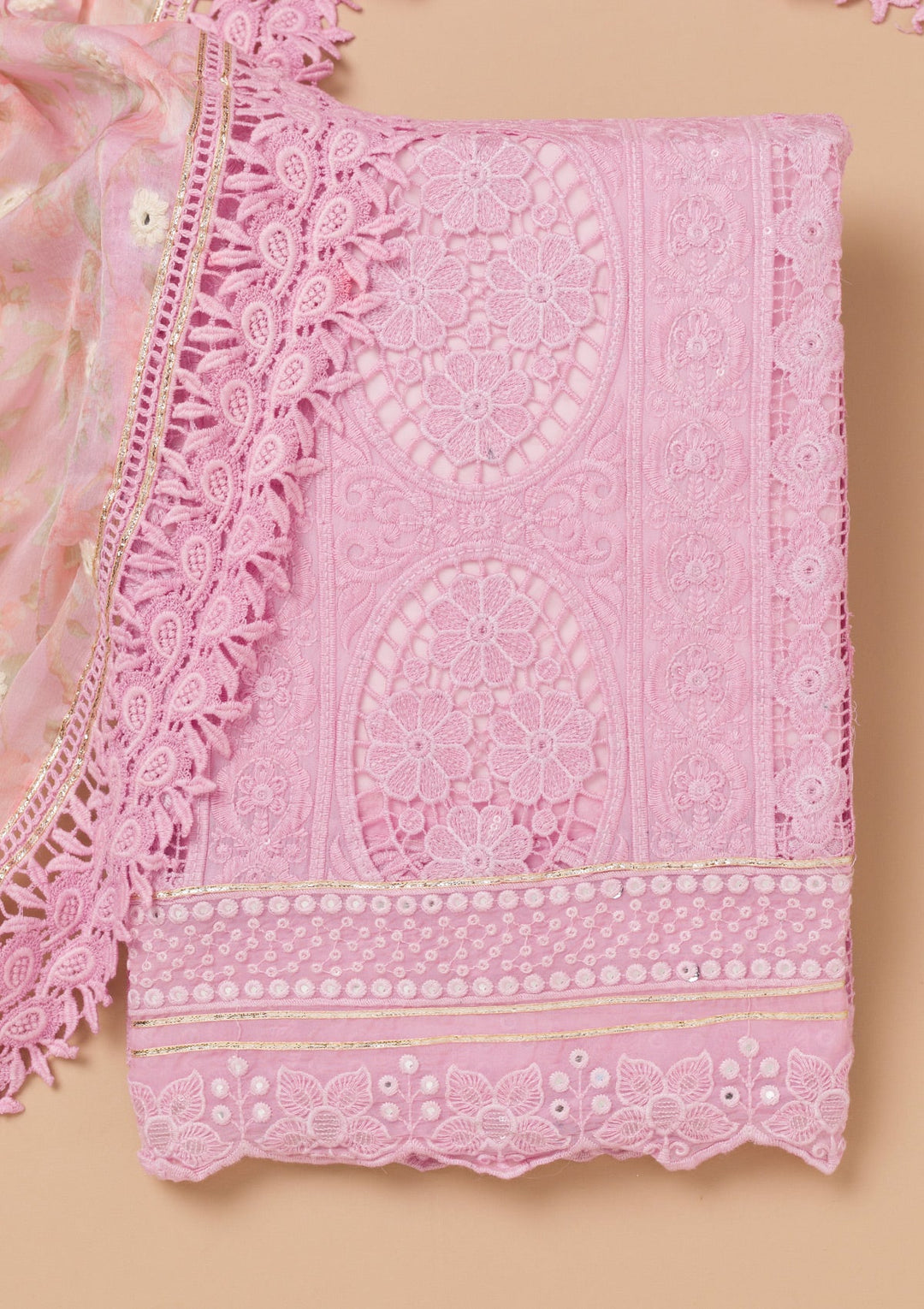 Lavender Cutwork Georgette Unstitched Salwar Kameez-Koskii