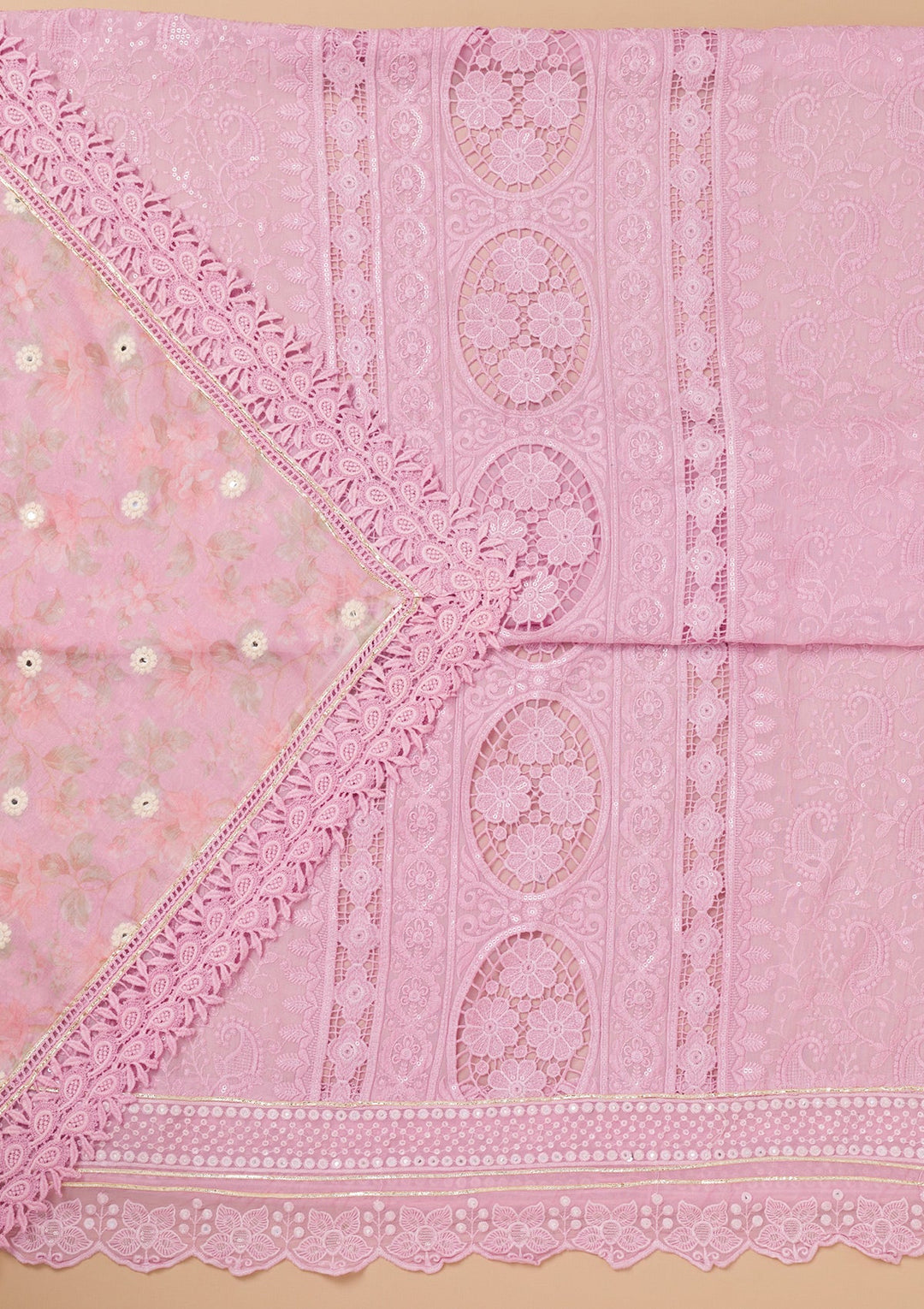 Lavender Cutwork Georgette Unstitched Salwar Kameez-Koskii