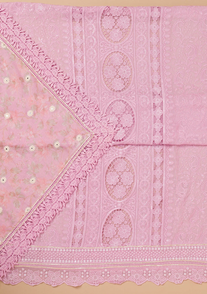 Lavender Cutwork Georgette Unstitched Salwar Kameez-Koskii