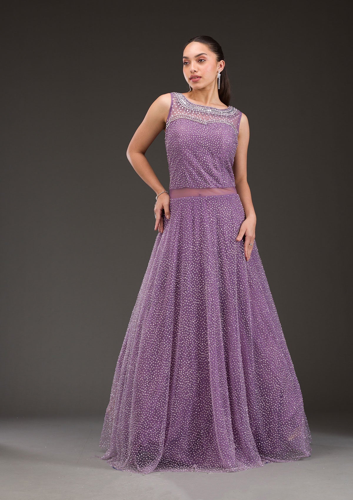 Lavender Glitter Net Gown-Koskii