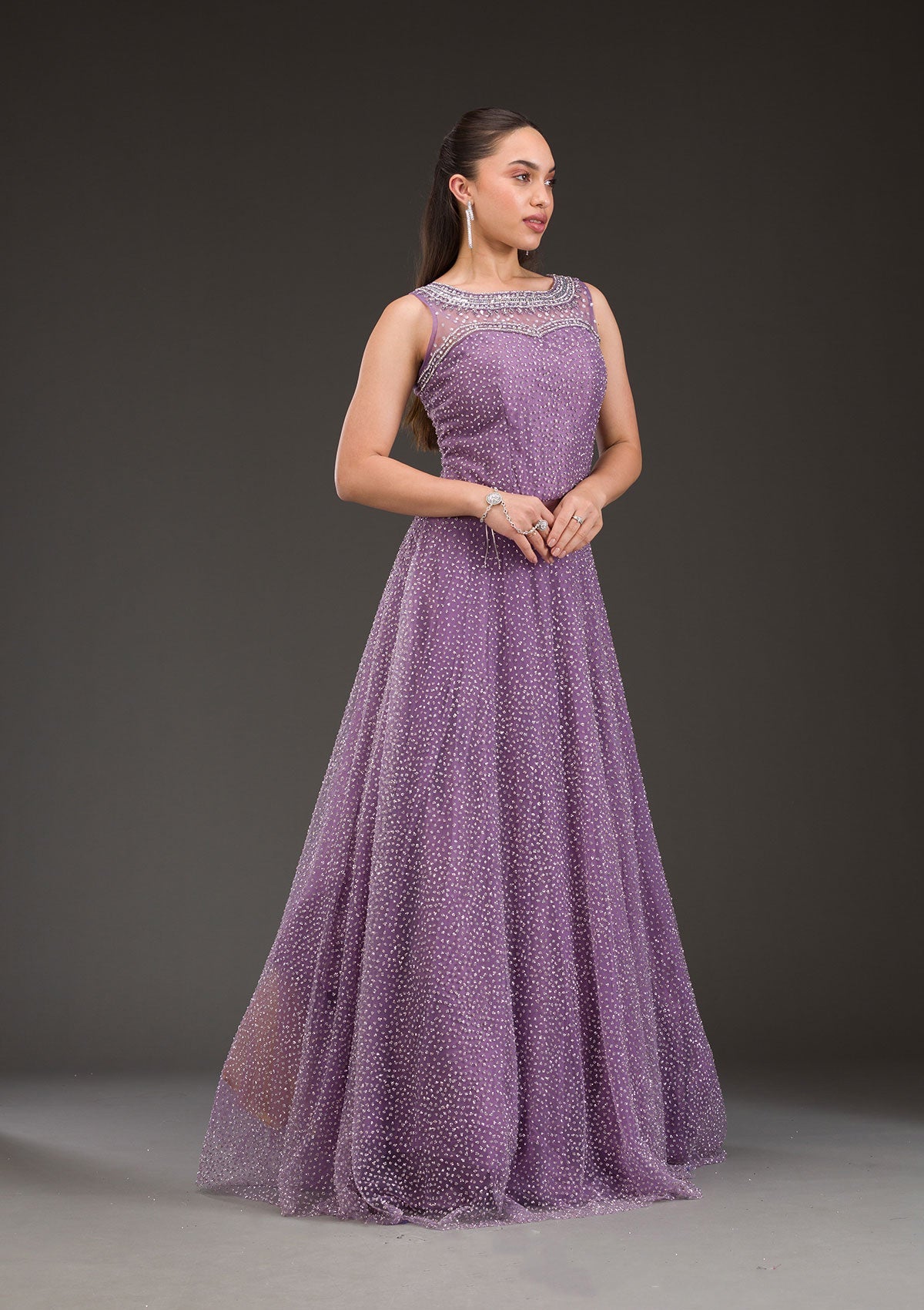 Lavender Glitter Net Gown-Koskii