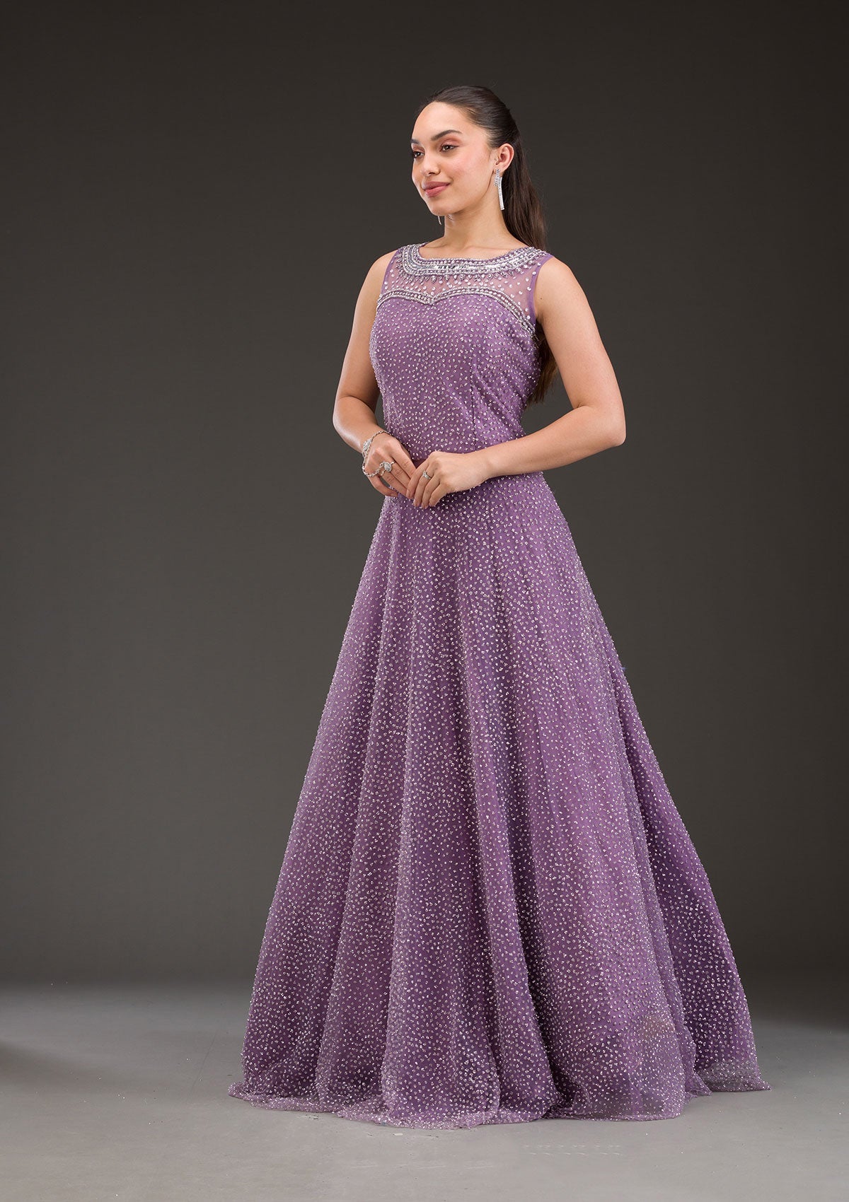 Lavender Glitter Net Gown-Koskii