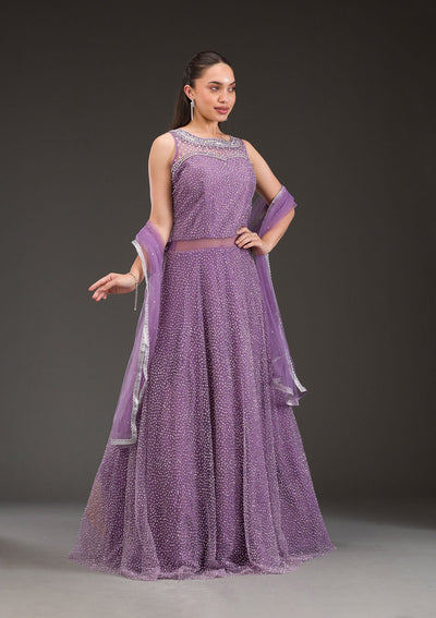 Lavender Glitter Net Gown-Koskii