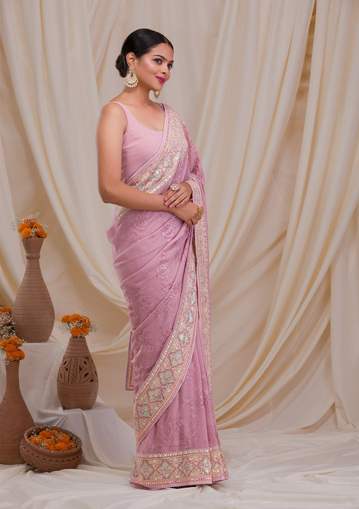 Lavender Gotapatti Chiffon Saree-Koskii