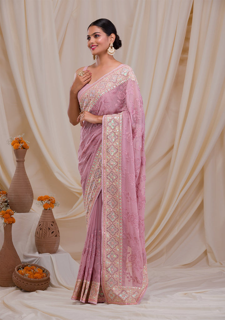 Lavender Gotapatti Chiffon Saree-Koskii
