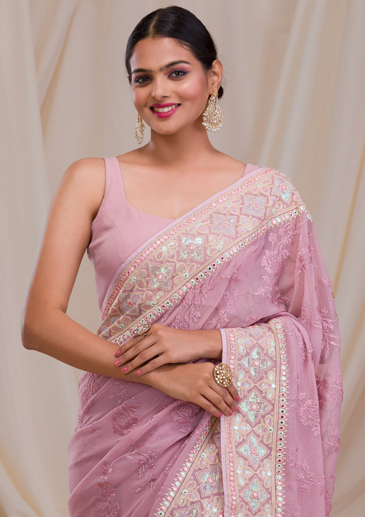 Lavender Gotapatti Chiffon Saree-Koskii