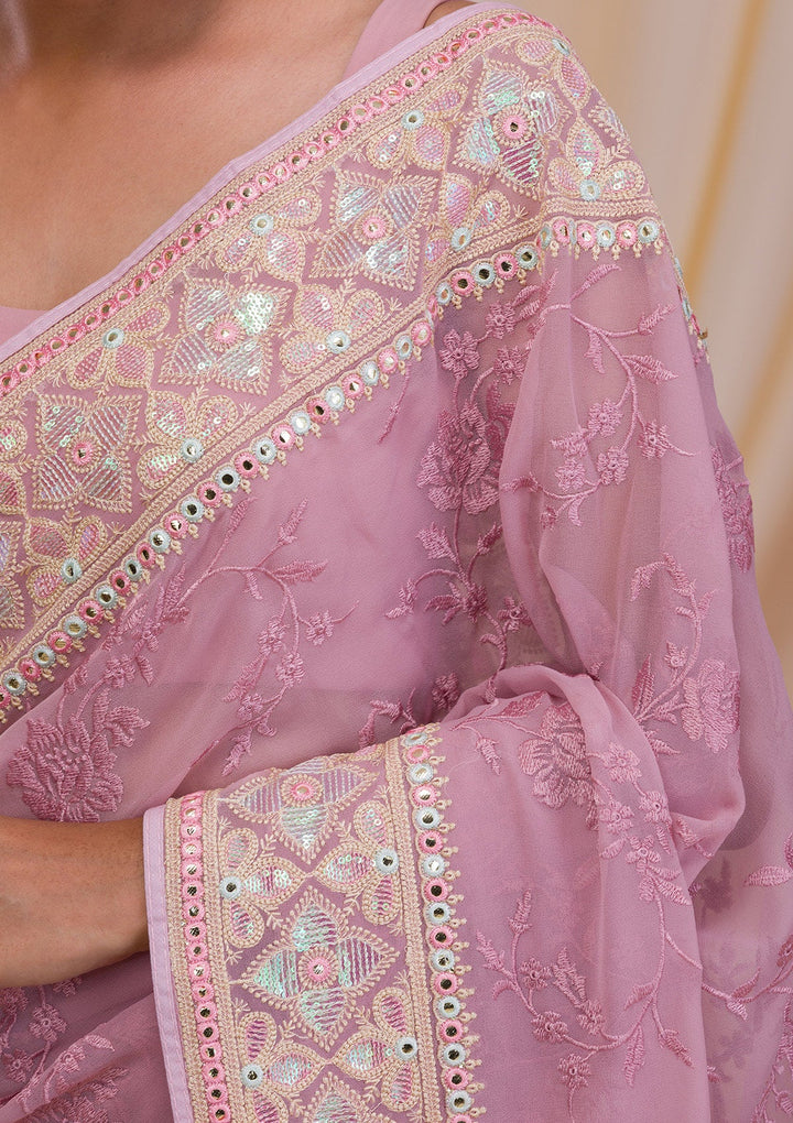 Lavender Gotapatti Chiffon Saree-Koskii