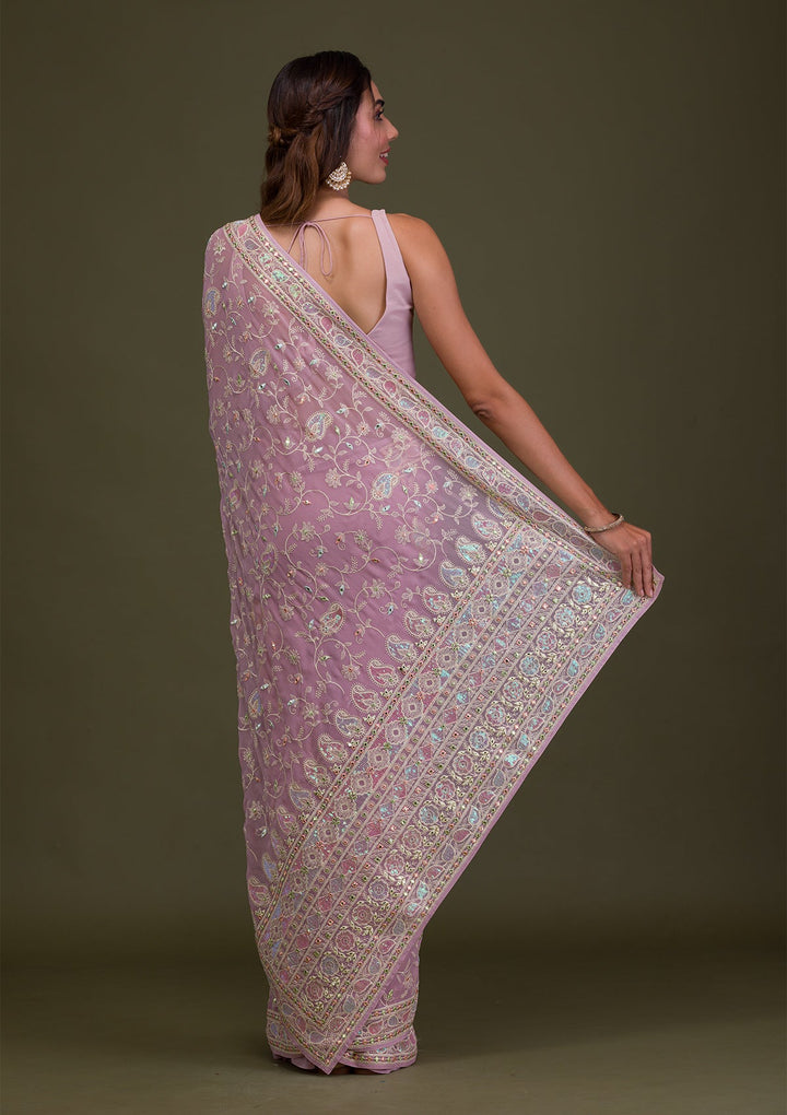 Lavender Gotapatti Chiffon Saree-Koskii