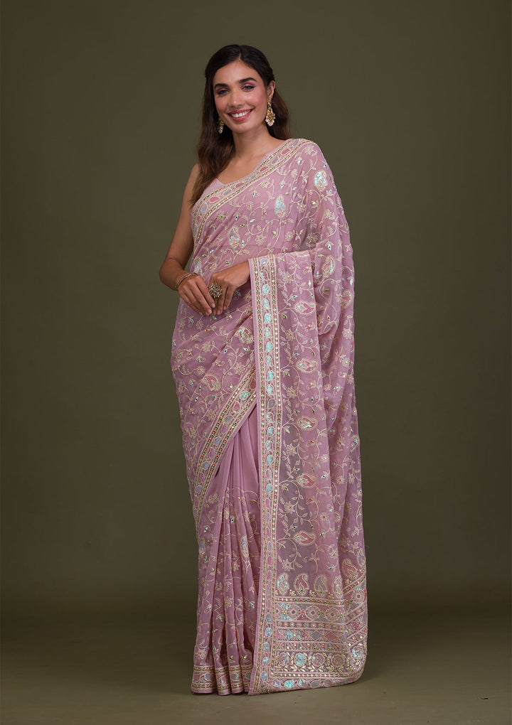 Lavender Gotapatti Chiffon Saree-Koskii