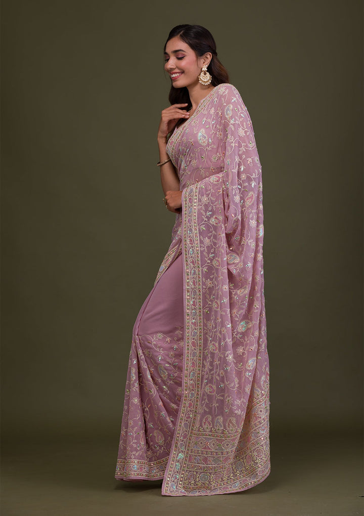 Lavender Gotapatti Chiffon Saree-Koskii
