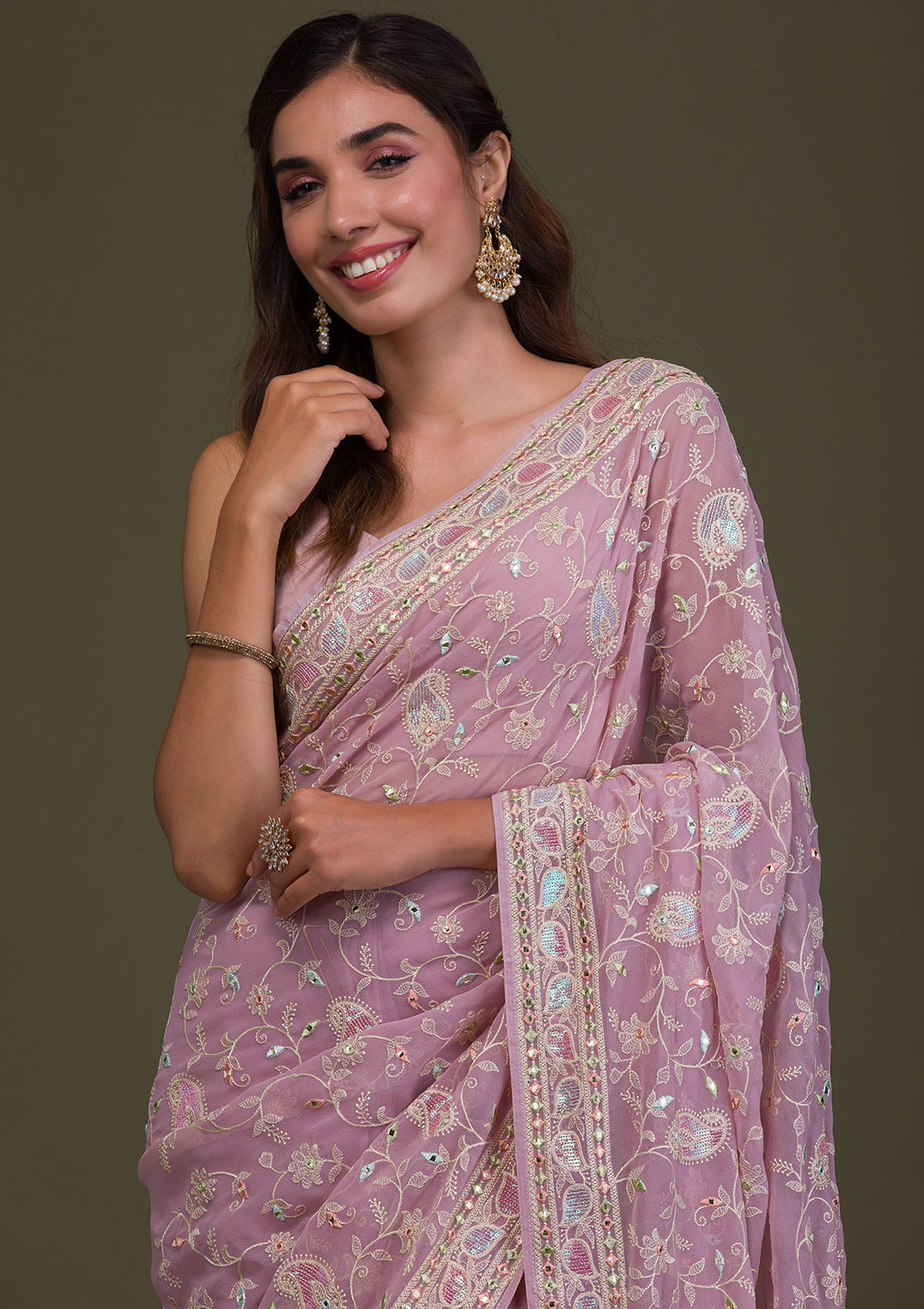 Lavender Gotapatti Chiffon Saree-Koskii