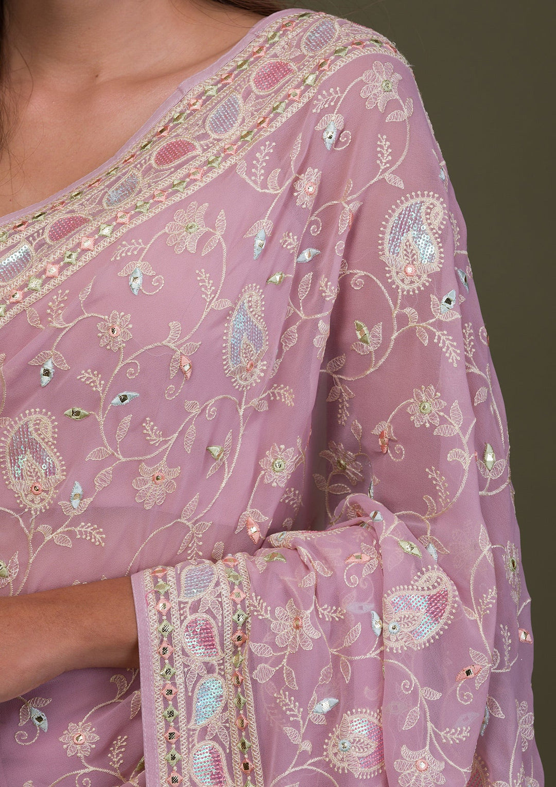 Lavender Gotapatti Chiffon Saree-Koskii