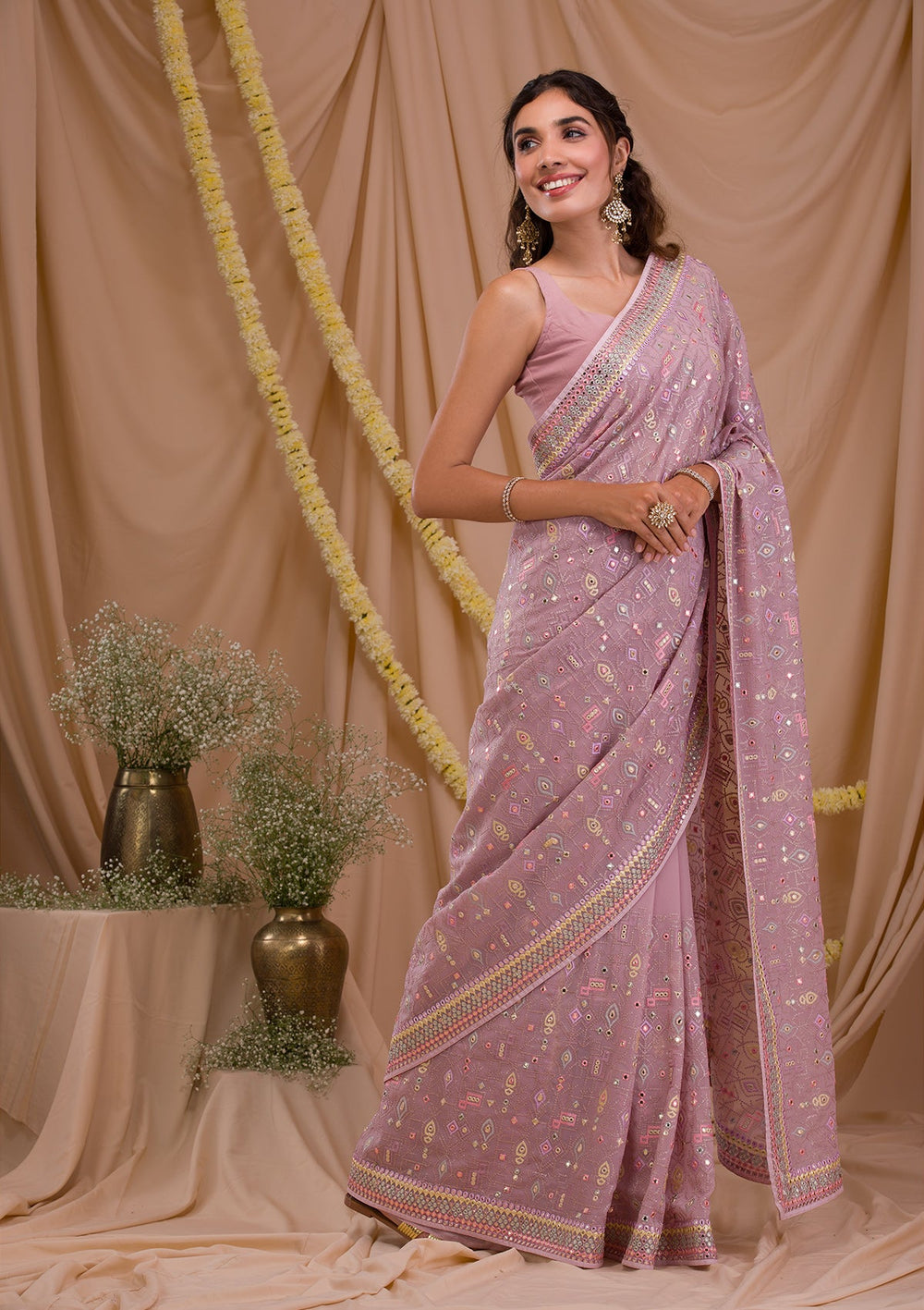 Lavender Gotapatti Geogette Saree-Koskii