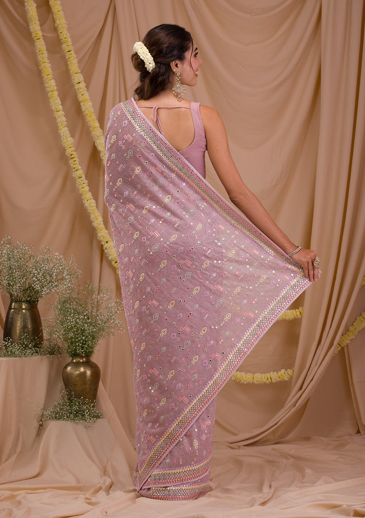 Lavender Gotapatti Geogette Saree-Koskii