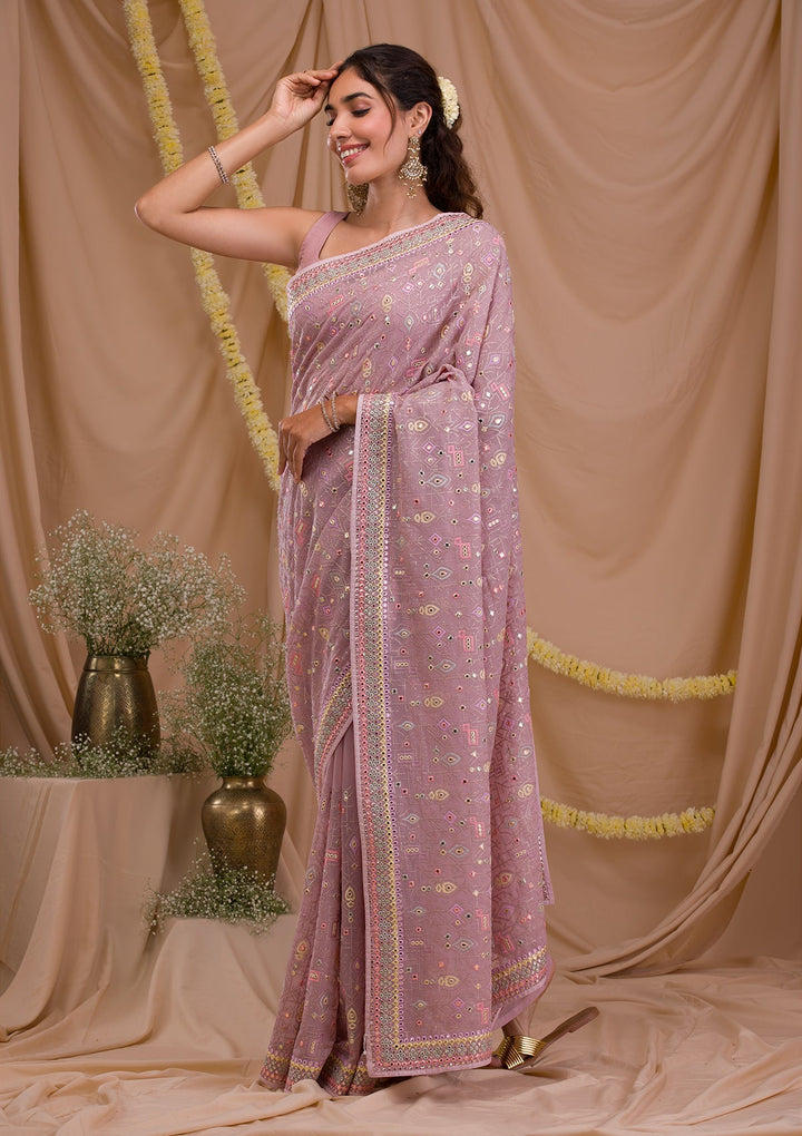 Lavender Gotapatti Geogette Saree-Koskii
