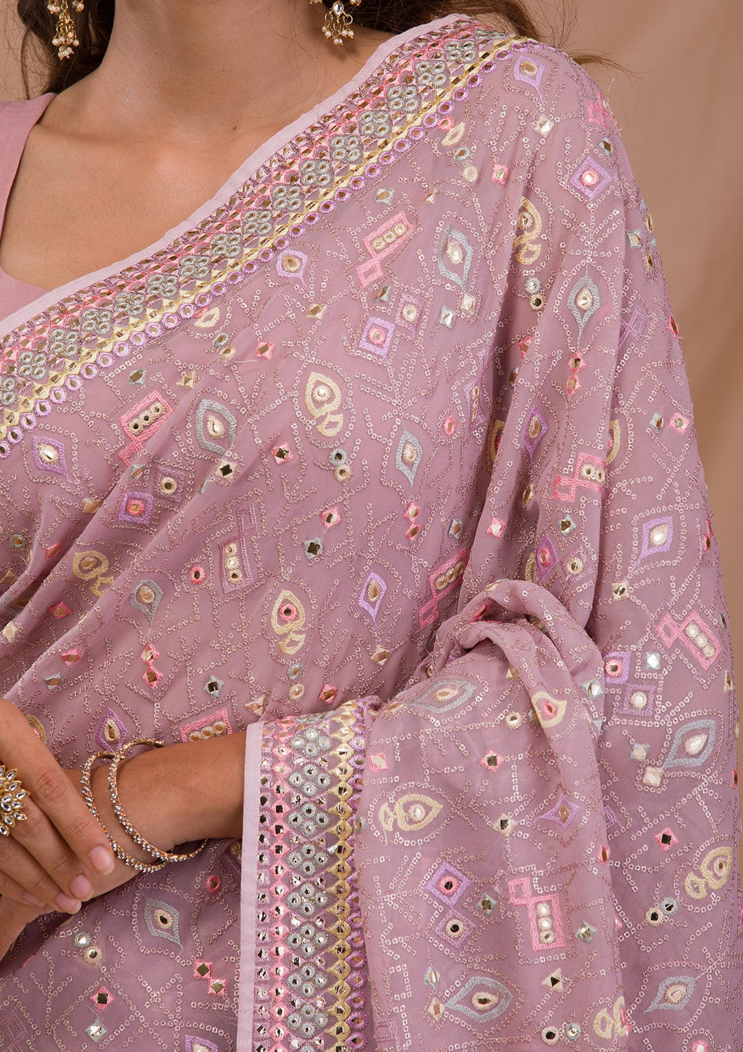 Lavender Gotapatti Geogette Saree-Koskii