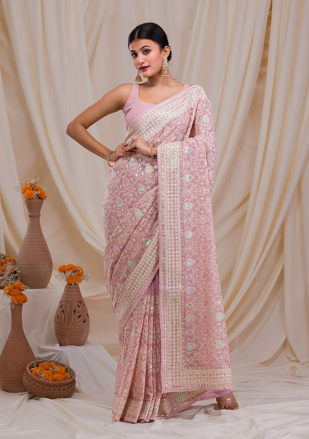 Lavender Gotapatti Georgette Saree-Koskii